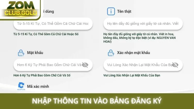 Nhập thông tin vào bảng đăng ký